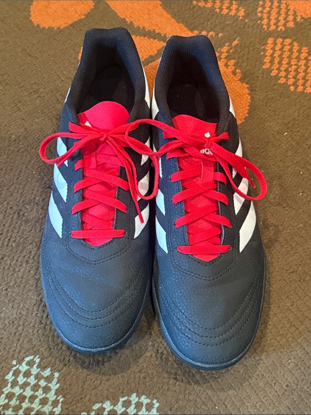 EUC Adidas Goletto Men’s Black & Red with White Stripes Turf Cleats